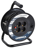 Удлинитель на катушке 4х30м GENERICA 10А IP20 УК30 2P+PE 3х1 термозащита WKP10-10-04-30-G