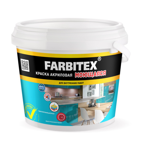 Краска акриловая FARBITEX моющаяся, белая, 6 кг