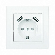 1279149 Розетка 1-м СП Минск 16А защ. шторки с заземл. с 2 USB 2.1А бел. EKF ERR16-028-100-2USB