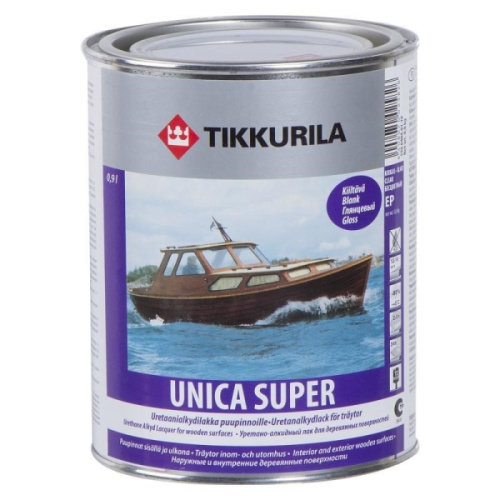 Лак яхтный Unica Super Tikkurila, 0,9л, бесцветный глянцевый