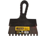 1009-20-10 Шпатель STAYER нержавеющий, зубчатый, с пластмассовой ручкой, 200мм, зуб 10х10мм