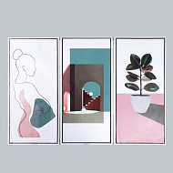 Наклейка пластик интерьерная триптих "Абстракция. Девушка" набор 3 листа 29,5х61 см