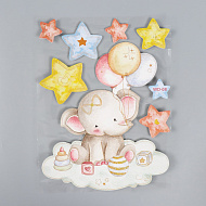 Наклейка EVA интерьерная "Слоник с шариками и звёздами" 41 х 31,5 см.