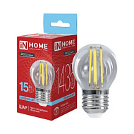 Лампа светодиодная LED-ШАР-deco 15Вт шар прозрачная 6500К E27 1435лм 230В IN HOME
