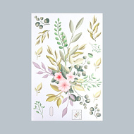 9359067 Наклейка пластик интерьерная цветная "Композиция зелень с розовыми цветами" 30х45 см