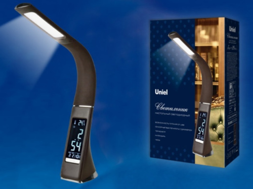 Светильник светодиодный Uniel TLD-542 Black/300лм/5000К/Dimmer настол. часы календ. терм. черн. 5Вт
