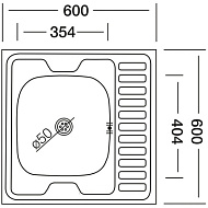 Мойка кухонная Vladiks 60*60, левая,прямоугольная, накладная, нерж, б/сифона 0,4 600*600*120мм