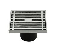 00081 Трап вертикальный MAGNUS хром, латунный выпуск 100*100 Ø50мм, литая крышка-решетка