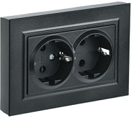 Розетка IEK 2-м СП BRITE РС12-3-БрЧ 16А в сборе с заземл. без защ. шторок черн. BR-R21-16-K0