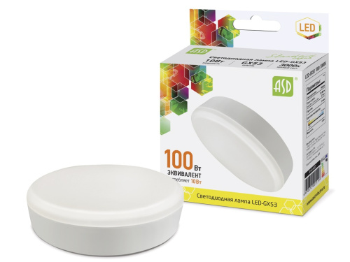 Лампа светодиодная LED-GX53-standard 10Вт таблетка 3000К тепл. бел. GX53 900лм 160-260В ASD