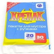 Мешки для мусора  "КРЕПАК" с ручками 30л, 11мкм, 30шт