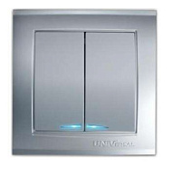 1062140 Выключатель 2-кл. СП Бриллиант 10А IP20 с подсветкой серебр. UNIVersal 7949667