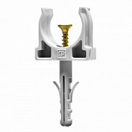 Держатель для труб (клипса) d20мм с дюбелем и саморезом сер.Промрукав