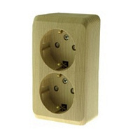 Розетка 2-м ОП Этюд Дача 16А защ. шторки с заземл. сосна SchE PA16-008D , 134019