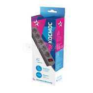 Удлинитель с сетевым фильтром 5х5м с заземл. 10А IP20 2.2кВт 3х0.75 индикатор сети сер. Космос FKsm5m-5g(G),472207