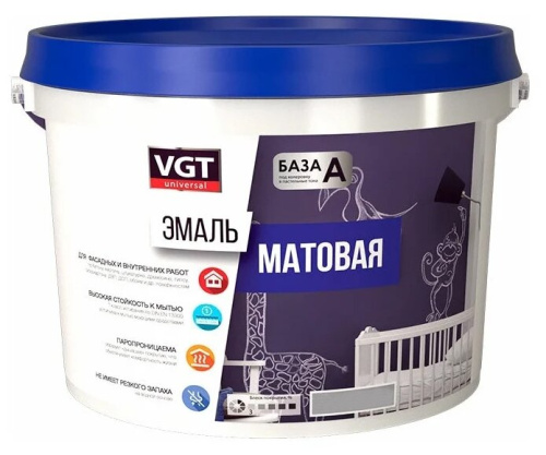 Эмаль универсальная  VGT акриловая , матовая,   черная RAL9005  , 1,0 кг