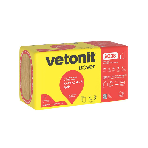 Утеплитель Vetonit Каркасный Дом (28) 1000*600х50мм (8шт/ 4,8м2 /0,24м3)