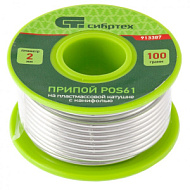 913387 Припой с канифолью Сибртех, D 2 мм, 100 г, POS61, на пластмассовой катушке
