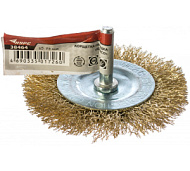 38484М Корщетка KURS тип "колесо", со штифтом, стальная латунированная волнистая проволока 75 мм
