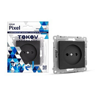 Розетка 1-м СП Pixel 16А IP20 без заземл. защ. шторки механизм карбон TOKOV ELECTRIC TKE-PX-