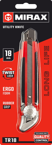Нож MIRAX обрезиненный с винтовым фиксатором, 18 мм