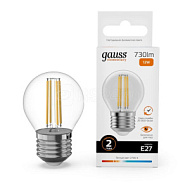 1805460 Лампа светодиодная филаментная Filament Elementary 12Вт шар 2700К Е27 730лм GAUSS 52212