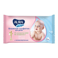 Салфетки влажные АURA Ultra Comfort 15шт, детские 0+