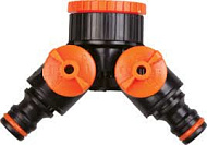 AP 1019t Адаптер-тройник с двумя кранами с внутр. резьбой 1" и редуктором 3/4" - 1" подвес