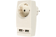 1232247 Адаптер SP-1e-USB-W "Polynom" 1-м 220В+ 2хUSB 2100мА c зазeмл. бел. ЭРА Б0026332