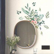 9359067 Наклейка пластик интерьерная цветная "Композиция зелень с розовыми цветами" 30х45 см