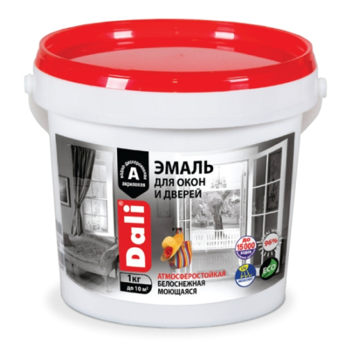 Эмаль для окон и дверей Dali, 1кг, белоснежная полуматовая