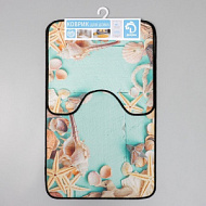 Набор ковриков для ванной и туалета «Доляна. Ракушки», 2 шт., 40×45, 45×75 см