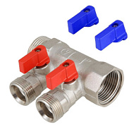 Коллектор с шаровыми кранами 3/4"х1/2" ВР/НР 2 выхода под конус (мин.1/14)