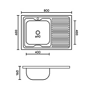Мойка накладная FABIA 800*600 левая, нержавеющая сталь