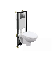 64229.Инсталляция  Cersanit подвесной унитаз Parva, инсталляция Black, кнопка смыва LEON пластик хро