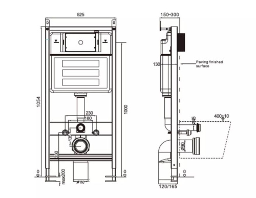 Система инсталляции для подвесного унитаза Comforty CF5K009DP с пневматическим механизмом