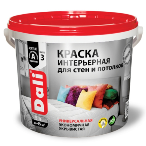 Краска Интерьерная для стен и потолков Dali, 5л, белоснежная матовая