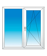 Окно ПВХ 1200*1200мм однокамерное, двустворчатое, открывание правое (1 глухая, 1 поворотно-откидная)