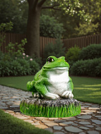 Садовая фигура из полистоуна "Лягушка на камне" 22см