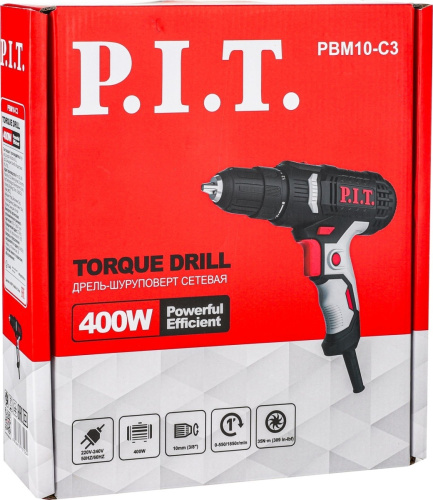 PBM10-C3 Дрель-шуруповерт электрич P.I.T. (400Вт, 35Нм, рег.18+1, БЗП 10мм, 2ск, 0-550/1850об/мин)