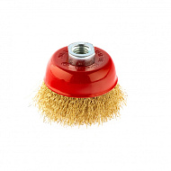 74605 Щетка для УШМ Matrix, 100 мм, М14, "чашка", латунированная витая проволока