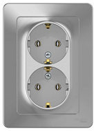 1210333 Розетка 2-м СП BLANCA 16А 250В без шторок с заземл. алюм. SchE BLNRS001023