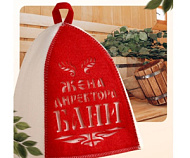 Шапка для бани и сауны «Жена директора бани», полиэфир, белая, красная