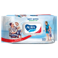 Салфетки влажные AURA для всей семьи,120 шт,с крышкой