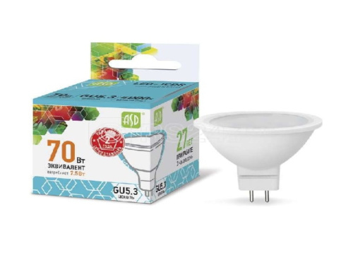 Лампа светодиодная ASD LED-JCDR-standard 7.5Вт 4000К белый GU5.3 675лм 160-260В