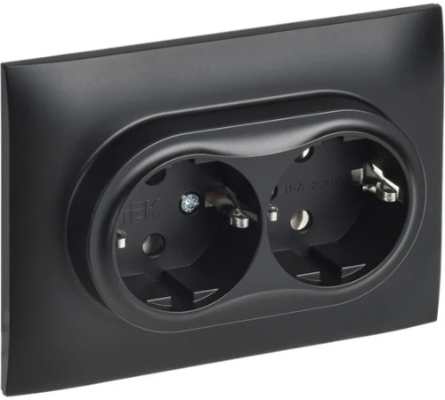 Розетка 2-м SKANDY 16А с заземл. без защ. шторок в сборе SK-R08Bl черн. IEK