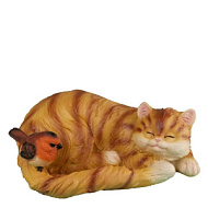 Фигура садовая Кошка спящая с птичкой