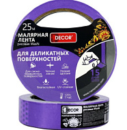 Лента клейкая малярная DECOR для деликатных  работ, рисовая  38мм х 25м, фиолетовая