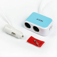 3130969 Разветвитель прикуривателя, 2 гнезда 2 USB с индикатором, голубой