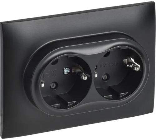 Розетка 2-м SKANDY 16А с заземл. защ. штроки в сборе SK-R07Bl черн. IEK